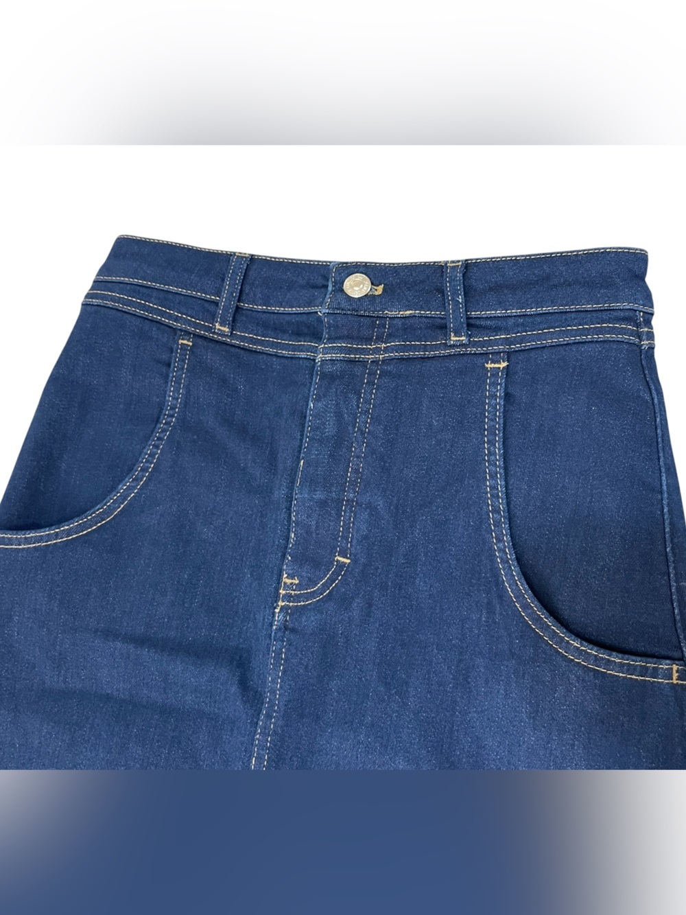Anthropologie Pilcro Women’s Size 6 Front Slit Midi Skirt Dark Blue Denim - Picture 4 of 15